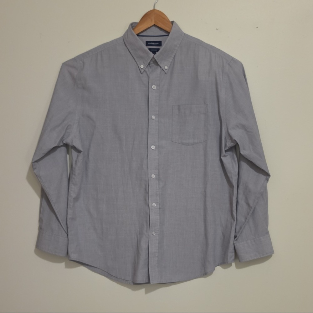 Croft & Barrow Men's Dress Shirt L Regular Gray Button-Down Easy Care Pockets - Picture 1 of 7